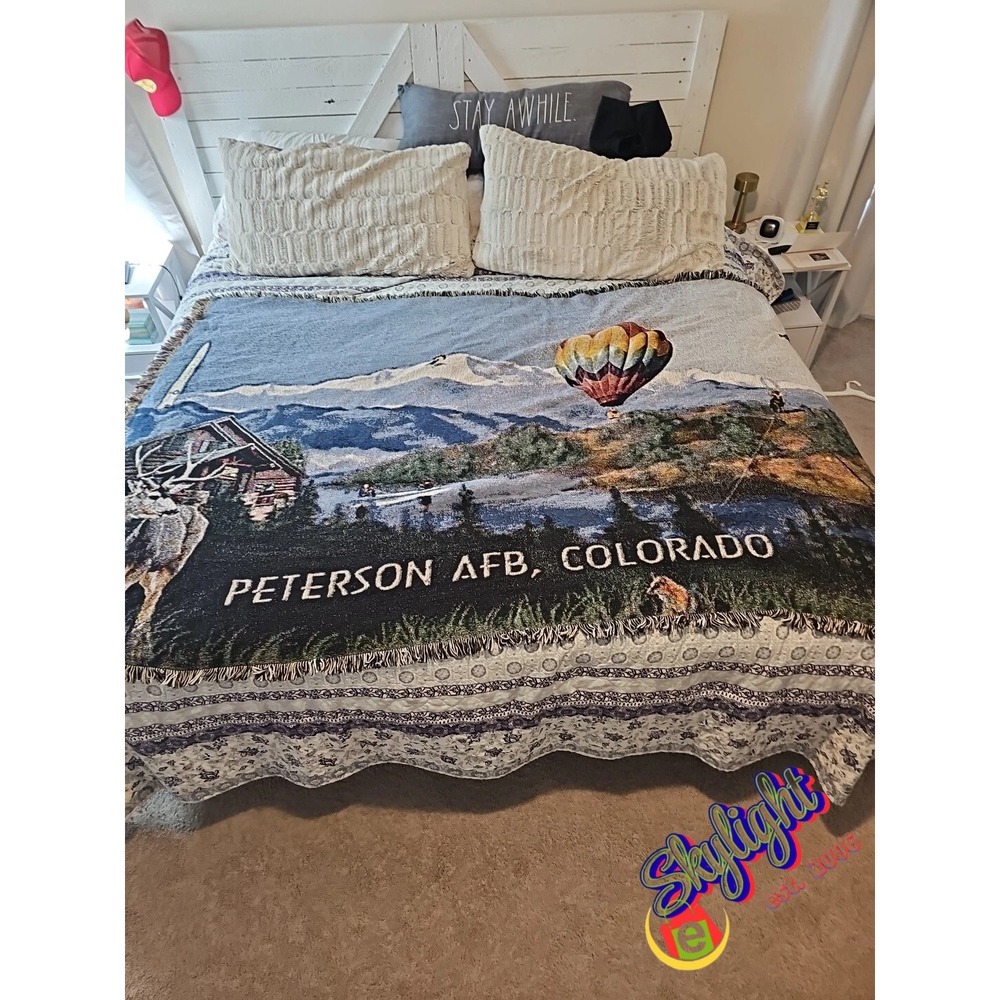 PETERSON AFB AIR‎ FORCE BASE COLORADO COTTON WOVEN THROW BLANKET RARE